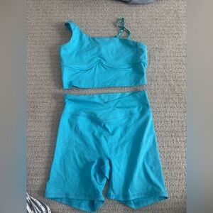 Blue One-Shoulder Top and Shorts Set